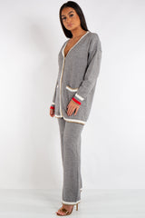 Keira Grey Cardigan Metallic Detail Knitted Loungewear Set