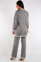Keira Grey Cardigan Metallic Detail Knitted Loungewear Set