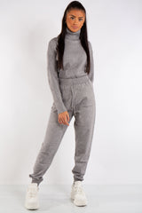 Millie Grey Turtle Neck Ribbed Design Loungewear Set