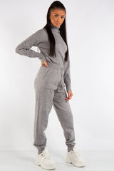 Millie Grey Turtle Neck Ribbed Design Loungewear Set