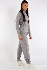 Millie Grey Turtle Neck Ribbed Design Loungewear Set