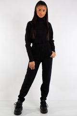 Millie Black Turtle Neck Ribbed Design Loungewear Set