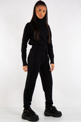 Millie Black Turtle Neck Ribbed Design Loungewear Set