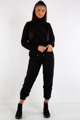 Lexi Black Turtle Neck Diamond Design Loungewear Set