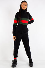 Gracelyn Black Turtle Neck Knitted Striped Loungewear Set