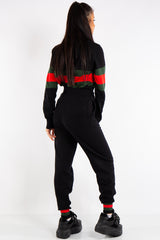 Gracelyn Black Turtle Neck Knitted Striped Loungewear Set