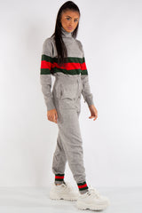 Gracelyn Grey Turtle Neck Knitted Striped Loungewear Set.