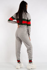 Gracelyn Grey Turtle Neck Knitted Striped Loungewear Set.