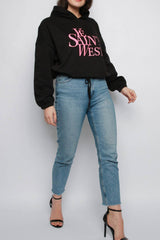 Oakley Black Ye Saint West Slogan Oversized Cropped Hoodie