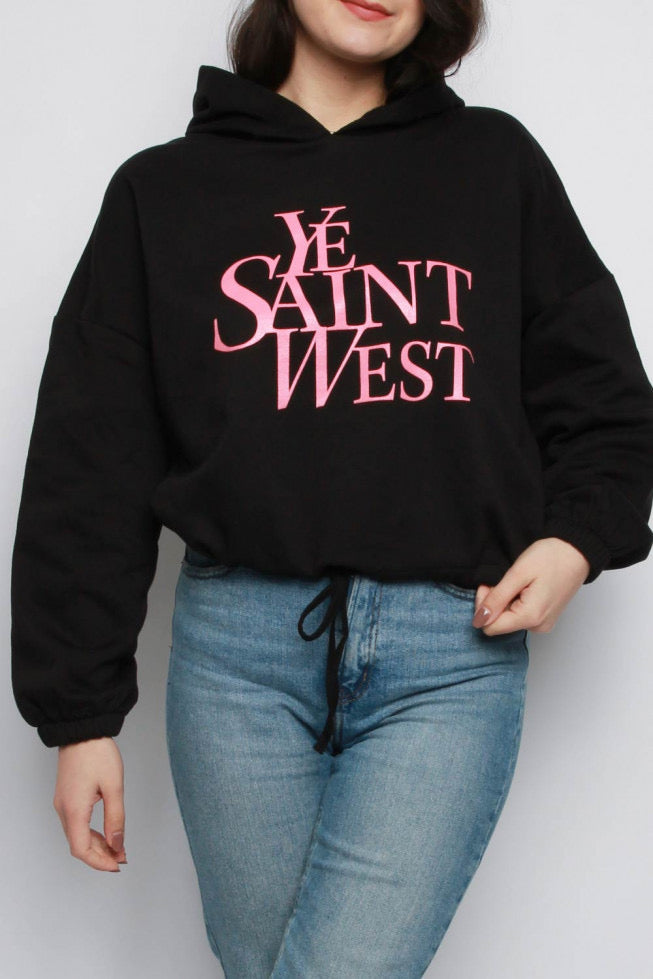 Oakley Black Ye Saint West Slogan Oversized Cropped Hoodie Miss
