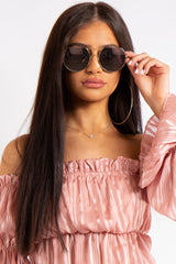 Jemma Rose Gold Circle Straight Brow Bar Sunglasses