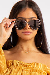 Rebekah Gold Bar Rose Pentagon Bar Aviator Sunglasses