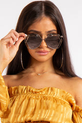 Rebekah Gold Bar Rose Pentagon Bar Aviator Sunglasses