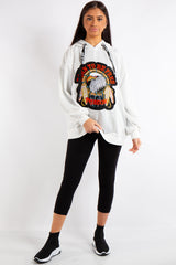 Edith White Eagle Badge Slogan Oversized Hoodie 