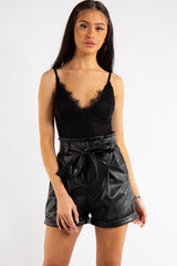 Savanna Black PU Tie-up Shorts