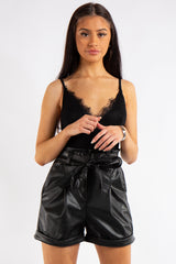 Savanna Black PU Tie-up Shorts