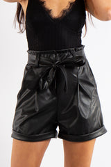 Savanna Black PU Tie-up Shorts