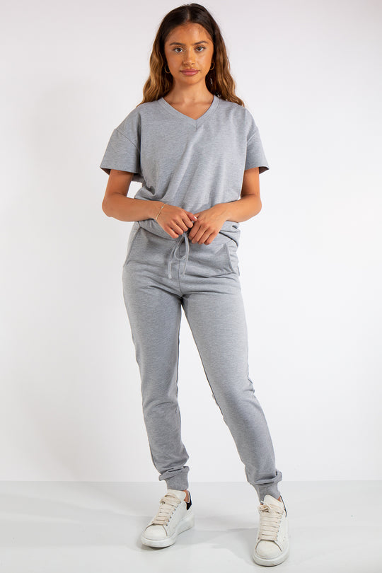 Erica Grey V Neck Loungewear Suit