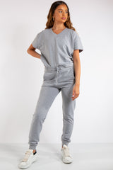 Erica Grey V Neck Loungewear Suit