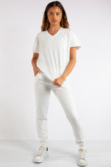 Erica White V Neck Loungewear Suit