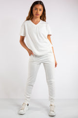Erica White V Neck Loungewear Suit