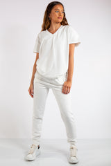 Erica White V Neck Loungewear Suit