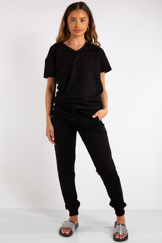 Erica Black V Neck Loungewear Suit