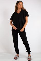 Erica Black V Neck Loungewear Suit