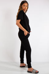 Erica Black V Neck Loungewear Suit