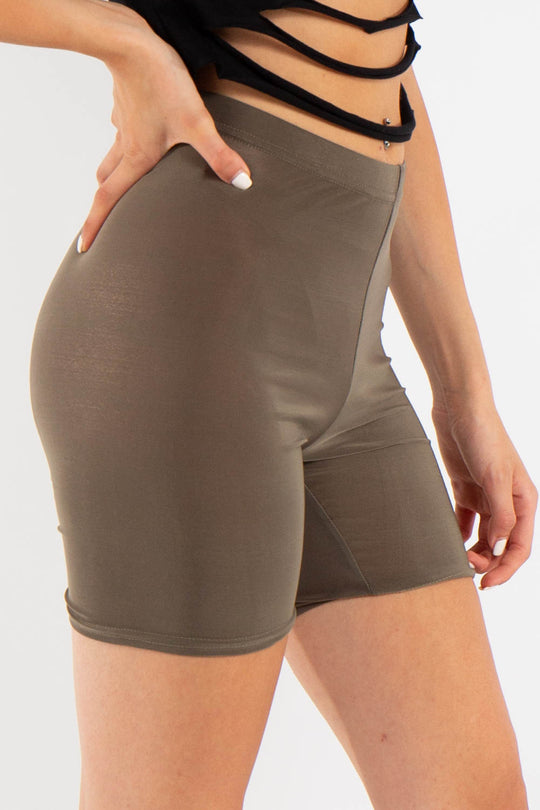 Rachel Super Slinky Shinny Khaki Cycle Shorts