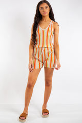Alia Orange Striped Shimmer Playsuit