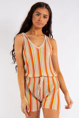 Alia Orange Striped Shimmer Playsuit