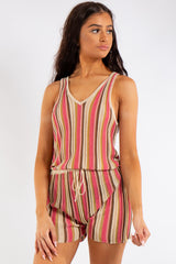 Alia Pink Striped Shimmer Playsuit