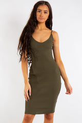 Leyla Khaki Ribbed Midi Dress