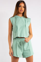 Melania Sage Green Sleeveless Hoodie Co-ord Set
