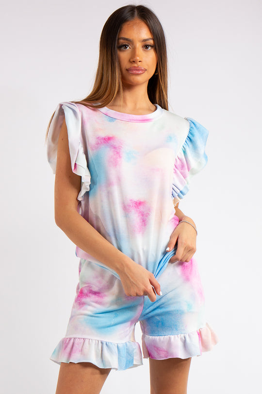 Arely Tie Dye Ruffle Fril Short Co-ord Set