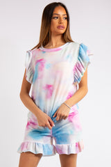 Arely Tie Dye Ruffle Fril Short Co-ord Set
