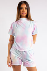 Jazlynn Pastel Tie Dye High Neck Short Co-ord Set