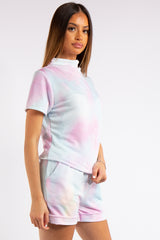 Jazlynn Pastel Tie Dye High Neck Short Co-ord Set
