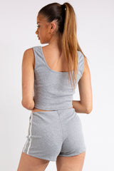 Giana Grey Side Stripe Crop Top Co-ord Set