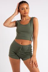 Giana Khaki Side Stripe Crop Top Co-ord Set