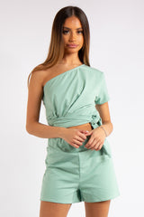 Kaylin Sage Green One Shoulder Co ord Set