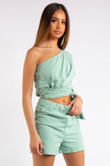 Kaylin Sage Green One Shoulder Co ord Set