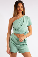 Kaylin Sage Green One Shoulder Co ord Set