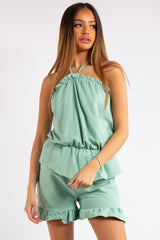 Breanna Sage Green Halter Neck Shorts Co-ord Set