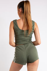 Giana Khaki Side Stripe Crop Top Co-ord Set