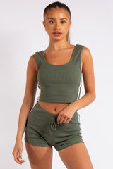 Giana Khaki Side Stripe Crop Top Co-ord Set