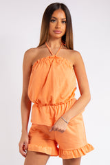 Breanna Orange Halter Neck Shorts Co-ord Set