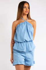 Breanna Blue Halter Neck Shorts Co-ord Set