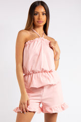 Breanna Pink Halter Neck Shorts Co-ord Set